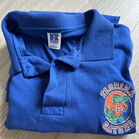 Vintage 90s Y2K Florida Gators‎ Polo Shirt Men's L Russell Athletic Made In USA - Picture 1 of 9